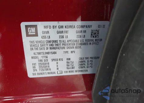 2022 Chevrolet Trailblazer Fwd Rs from USA, damaged, VIN KL79MTSL9NB115404